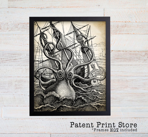 Octopus Wall Art. Octopus Art. Octopus Print. Kraken Art. Kraken Print. Beach House Art. Coastal Art. Nautical Art. Beach House Decor.