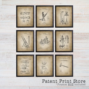 Firefighter Patent Art Prints, Firetruck Decor (Set of 9)