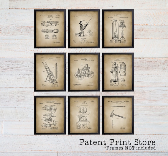 Firefighter Patent Prints. Fireman Patent Prints. Firetruck Wall Art. Boy Nursery. Boy Bedroom. Firefighter Gift. Fireman Gift. Firetruck.