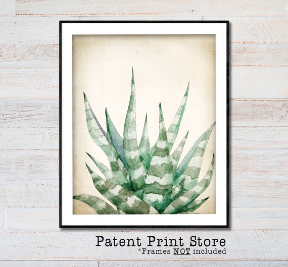 Succulent Art Print, Aloe Art Print. Watercolor Leaves Print, Succulent Decor. Botanical Art. Botanical Print. Green Art. Bathroom Art. 148