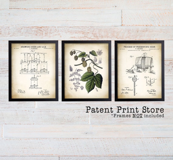 Beer Patent Art Prints. Beer Brewing Wall Art Print. Beer Making Wall Art. Beer Brewing Patent. Hops Plant. Beer Art. Beer Prints. Beer Gift