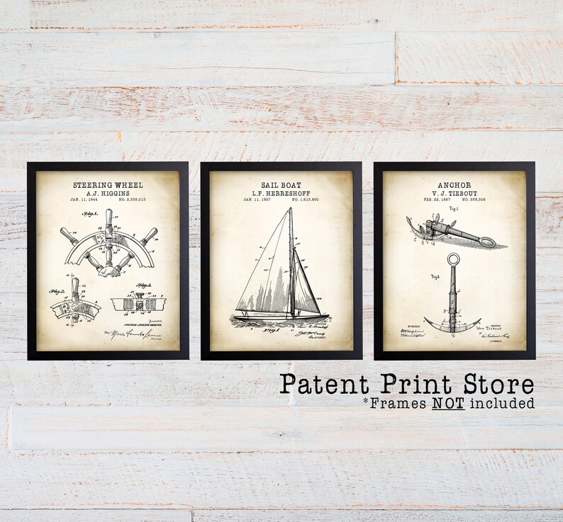 Vintage Nautical Decor. Nautical Patent Prints. Sailing Art. Etsy