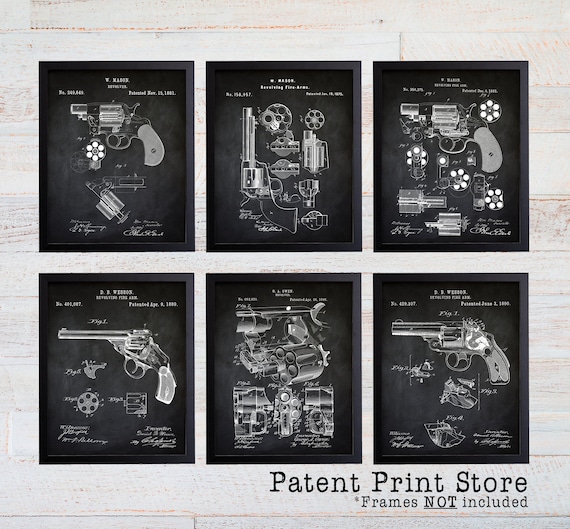 Revolver Patent Print Set. Gun Patent Prints. Revolver Gun Patent Print Set. Revolver Patents. Gun Gift Idea. Vintage Gun Patent. Hand Gun.