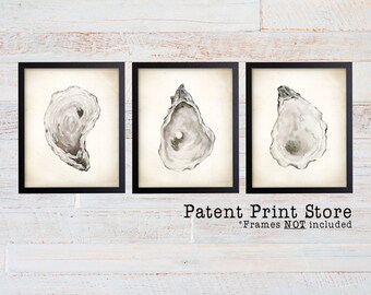 Watercolor Oyster Prints. Beach House Decor. Coastal Wall Art. Seaside Art Print. Oyster Shell Kitchen Art. Oyster Seashell Dining Art. Bath