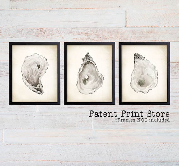 Watercolor Oyster Prints. Beach House Decor. Coastal Wall Art. Seaside Art Print. Oyster Shell Kitchen Art. Oyster Seashell Dining Art. Bath