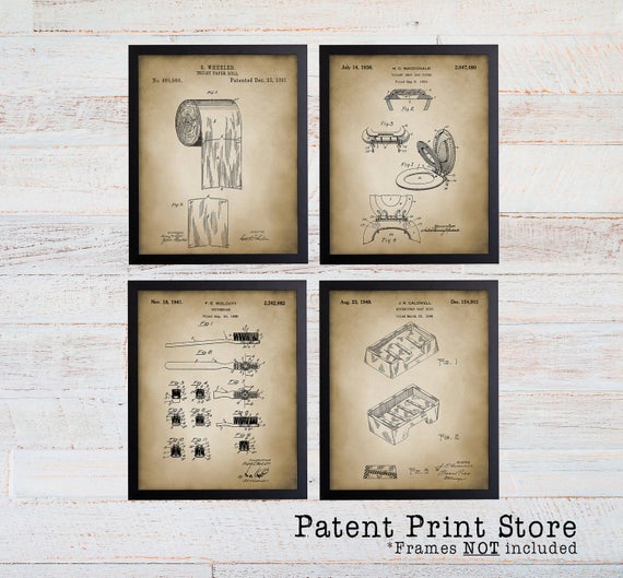 Bathroom Patent Prints. Patent Art. Bath Patent Wall Art. Bathroom Patent Posters. Toilet Paper Patent. Rustic Bathroom Wall Decor. (117)
