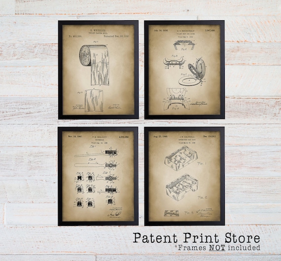 Bathroom Patent Prints. Patent Art. Bath Patent Wall Art. Bathroom Patent Posters. Toilet Paper Patent. Rustic Bathroom Wall Decor. (117)