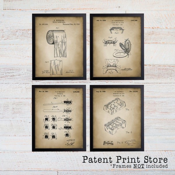 Bathroom Patent Prints. Patent Art. Bath Patent Wall Art. Bathroom Patent Posters. Toilet Paper Patent. Rustic Bathroom Wall Decor. (117)