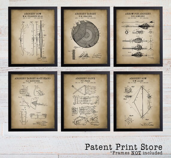 Vintage Archery Patent Print Set. Archery Art Prints. Archery Prints. Archery Decor. Archery Bedroom Decor. Archery Gifts. Man Cave. 260