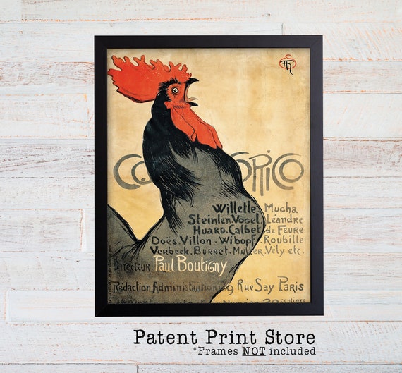 Cocorico by Théophile-Alexandre Steinlen. Home Decor. Wall Decor. Giclee Art Print Poster. Farmhouse Kitchen. Farmhouse Art Prints Decor.