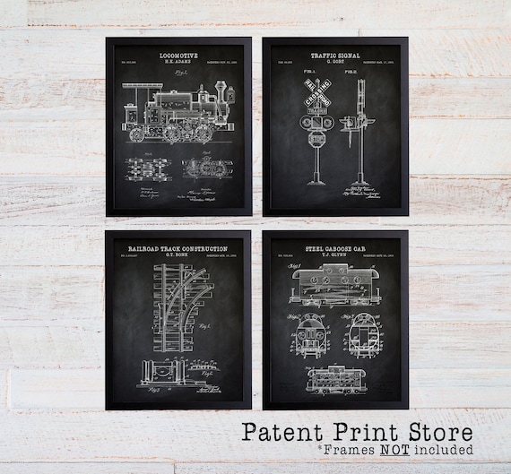 Railroad Patent Prints. Locomotive Patent Prints. Train Wall Art Prints. Vintage Trains. Train Art. Train Decor. Train Nursery Art Prints.