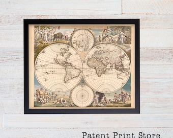 Antique World Map Wall Art. World Map Print. World Map Poster. Map Decor. Map Art. Map Print. Map Wall Art. Vintage World Map.