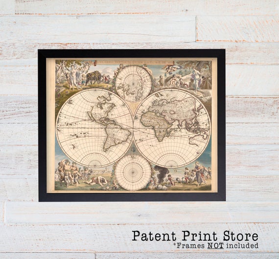 Antique World Map Wall Art. World Map Print. World Map Poster. Map Decor. Map Art. Map Print. Map Wall Art. Vintage World Map.