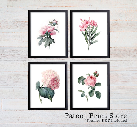 Redoute Botanical Print Set. Botanical Print. Art Print. Wall Art. Flower Prints. Pink Flower Prints. Posters. Dining Room Art. Bedroom. 255
