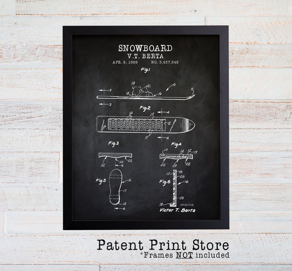 Snowboard Poster. Snowboard Patent Art. Snowboard Art. Snowboarder Gift. Snowboarding Art. Snowboarding Patent Wall Art. Snowboard Decor.