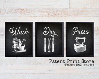 Farmhouse Laundry Room Art Prints, Wash Dry Press Decor