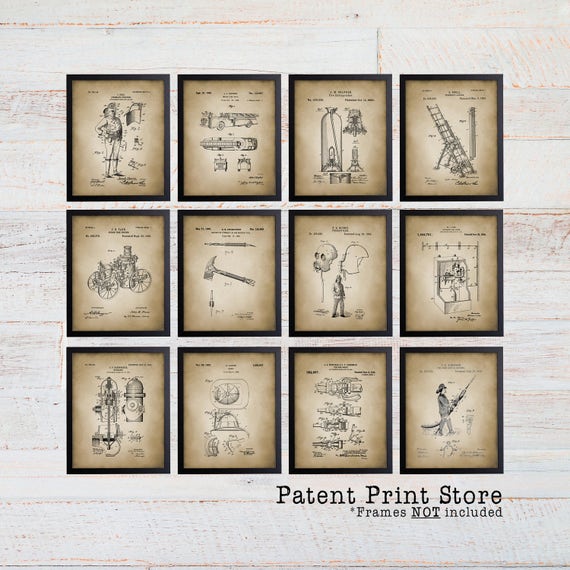 Firefighter Patent Prints. Fireman Patent Prints. Firetruck Wall Art. Boy Nursery. Boy Bedroom. Firefighter Gift. Fireman Gift. Firetruck.