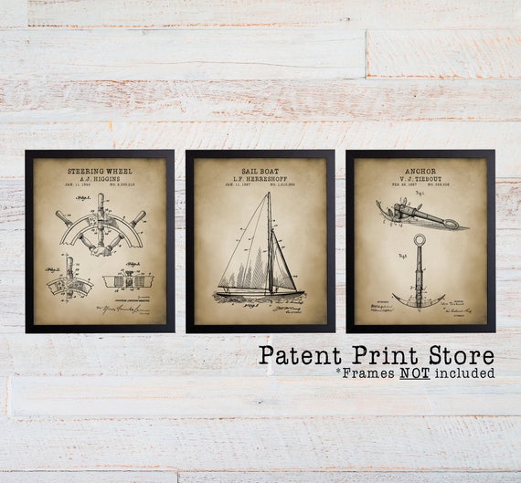 Vintage Nautical Decor. Nautical Patent Prints. Sailing Art. Sailing Patent Prints. Nautical Wall Decor. Beach House Decor. Coastal Art. 277