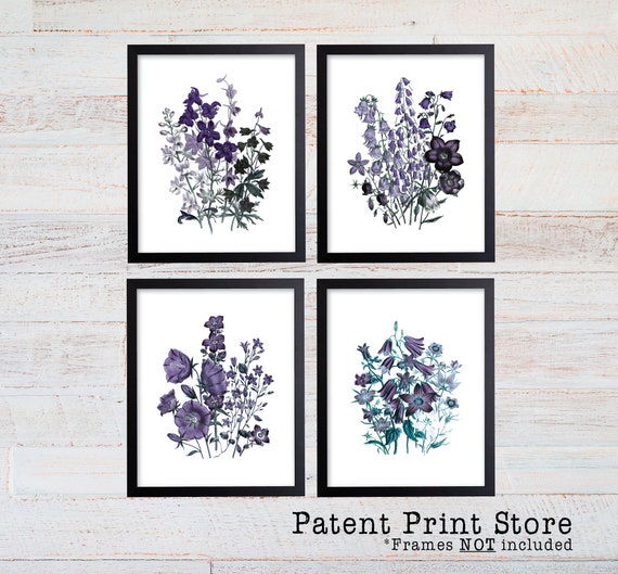 Purple Botanical Art. Purple Flower Prints. Purple Botanical Print Set. Flower Print. Botanical Print. Dining. Botanical Wall Art. Farmhouse