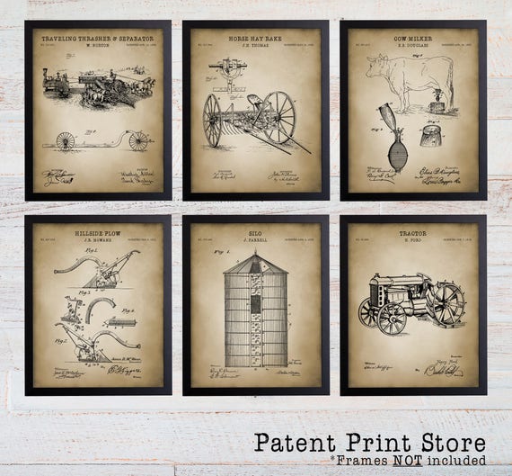 Farm Patent Prints. Patent Art. Farm Art. Farm Poster. Tractor Patent. Farming Art. Farm. Silo Patent. Silo Art. Dairy Cow Art. Rustic. 230