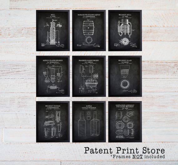 Whiskey Patent Print Set. Whiskey Patent Posters. Method Of Aging Whiskey. Vintage Whiskey Still. Man Cave Art Prints. Gift for Him. 256