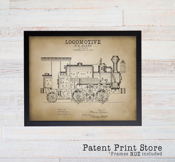 Railroad Patent Prints. Locomotive Patent Prints. Train Wall Art Prints. Vintage Trains. Train Art. Train Decor. Train Nursery Art Prints.