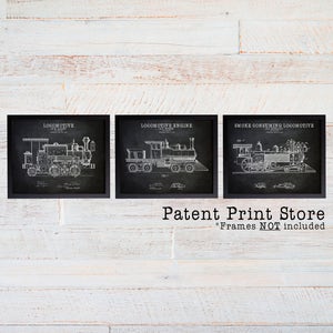 Railroad Patent Prints. Locomotive Patent Prints. Train Wall Art Prints. Vintage Trains. Train Art. Train Decor. Train Nursery Art Prints.
