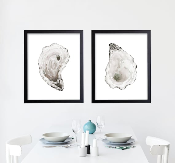 Watercolor Oyster Shell Prints. Beach House Decor. Coastal Art Prints. Seaside Wall Art. Oyster Art. Kitchen Art. Dining Room Art. Bath Art.