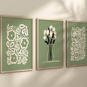 Sage Green Wall Prints, Botanical Wall Prints, Green Wall Art, Abstract Wall Art, Botanical Prints,  Set of 3 Art, Sage Green Wall Art Decor