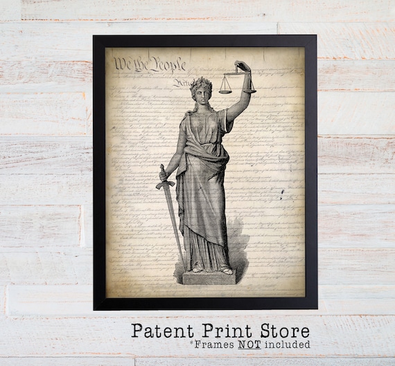 Lady Justice Print. Law Office Art Print. United States Constitution Poster.. Attorney Print. Lawyer. Judge. Law Office Decor. Lawyer Gift.