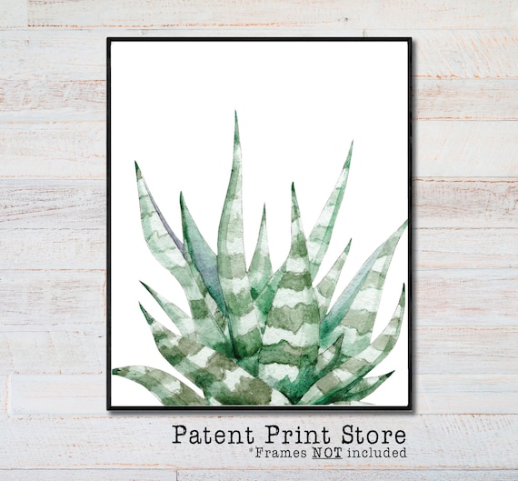 Succulent Art Print, Aloe Art Print. Watercolor Leaves Print, Succulent Decor. Botanical Art. Botanical Print. Green Art. Bathroom Art. 148