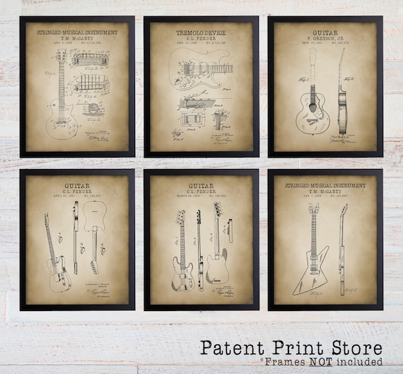 Guitar Patent Prints. Guitar Player Gift. Guitar Art. Guitar Patent Poster. Guitar Patent Art. Music Room Wall Art. Dorm Room Decor. 236