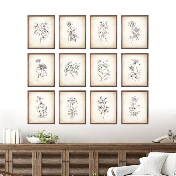 Vintage Botanical Sketch Prints. Botanical Prints. Flower Art Print. Vintage Botanicals. Flower Prints. Floral Art. Farmhouse Art Prints.