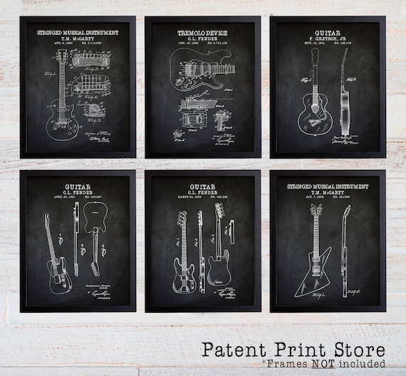 Guitar Patent Prints. Guitar Player Gift. Guitar Art. Guitar Patent Poster. Guitar Patent Art. Music Room Wall Art. Dorm Room Decor. 236