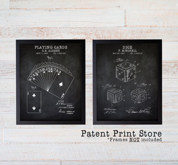 Game Room Art Prints. Game Patent Prints. Patent Poster. Playing Cards. Dice Art. Man Cave Decor. Man Cave Art Prints. Gaming. Gift for Him.