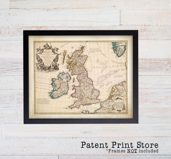England Map Print. Antique England Map Art. Map Decor. Vintage Map. Great Britain. United Kingdom. London Map. Ireland Map. Scotland Map