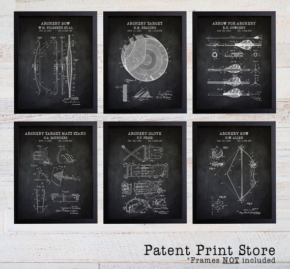 Vintage Archery Patent Print Set. Archery Art Prints. Archery Prints. Archery Decor. Archery Bedroom Decor. Archery Gifts. Man Cave. 260