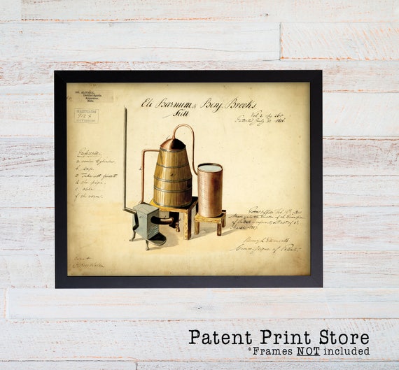 Alcohol Patent Print. Moonshine Still Patent Art. Man Gifts. Man Cave Decor. Man Cave Art. Vintage Whiskey Still. Bourbon. Bar Decor. 93