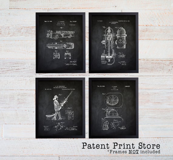 Firefighter Patent Prints. Fireman Patent Prints. Firetruck Wall Art. Boy Nursery. Boy Bedroom. Firefighter Gift. Fireman Gift. Firetruck.