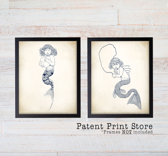 Vintage Mermaid Prints. Mermaid Decor. Mermaid Posters. Mermaid Wall Art. Mermaid Art. Mermaid Nursery Art. Mermaid Nursery Prints. 294