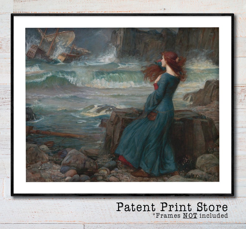 Miranda the Tempest by John William Waterhouse. Fine Art Prints. Pre-Raphaelite Art. Celtic Art. Coastal Decor. Seaside Art. Beach House. image 1