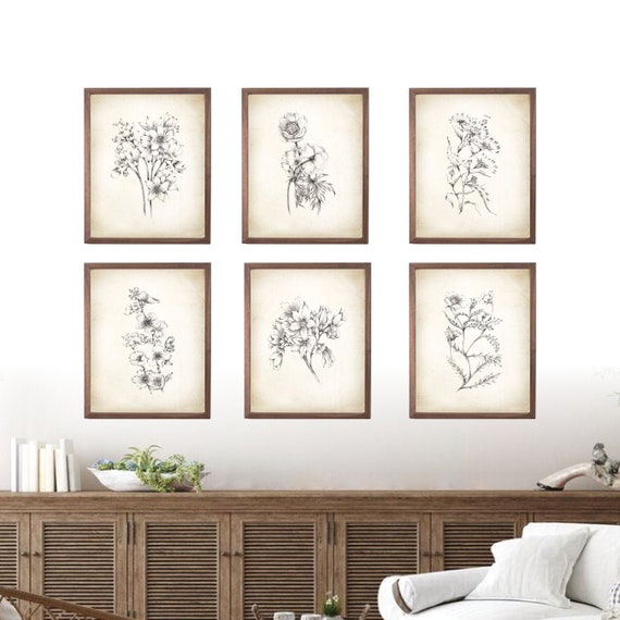 Vintage Botanical Sketch Prints. Botanical Prints. Flower Art Print. Vintage Botanicals. Flower Prints. Floral Art. Farmhouse Art Prints.