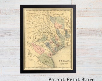 Antique Texas Map Print, Historic Wall Art