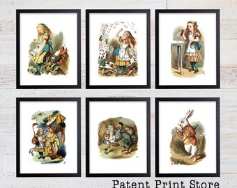 Alice in Wonderland Art Prints, Nursery Decor Set of 6