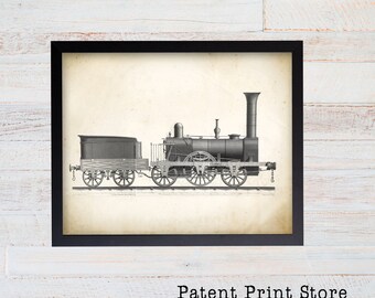 Steam Train Patent Art Print, Railroad Wall Decor