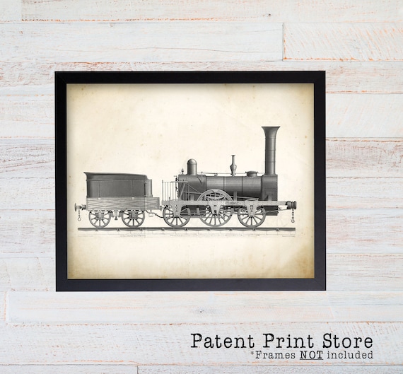Train Art Print. Steam Train. Railroad Wall Art. Steam Locomotive Print. Train Wall Art. Nursery. Steam Engine. Train Decor. Train Patent