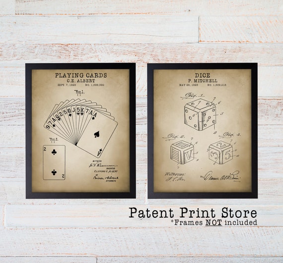 Game Room Art Prints. Game Patent Prints. Patent Poster. Playing Cards. Dice Art. Man Cave Decor. Man Cave Art Prints. Gaming. Gift for Him.