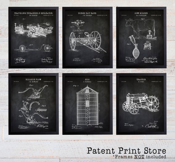 Farm Patent Prints. Patent Art. Farm Art. Farm Poster. Tractor Patent. Farming Art. Silo Patent. Silo Art. Dairy Cow Art. Rustic. 230