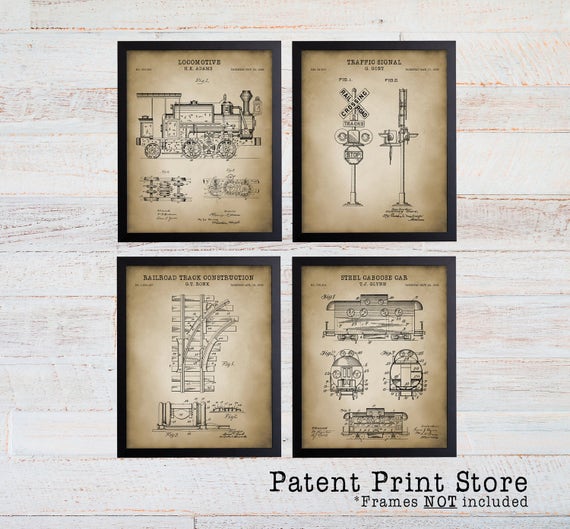 Railroad Patent Prints. Locomotive Patent Prints. Train Wall Art Prints. Vintage Trains. Train Art. Train Decor. Train Nursery Art Prints.
