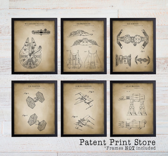 Star Wars Patent Print Set. Star Wars Art. Boy Bedroom. Boy Nursery Art. Star Wars Bedroom. Star Wars Movie Poster. Millennium Falcon. 130